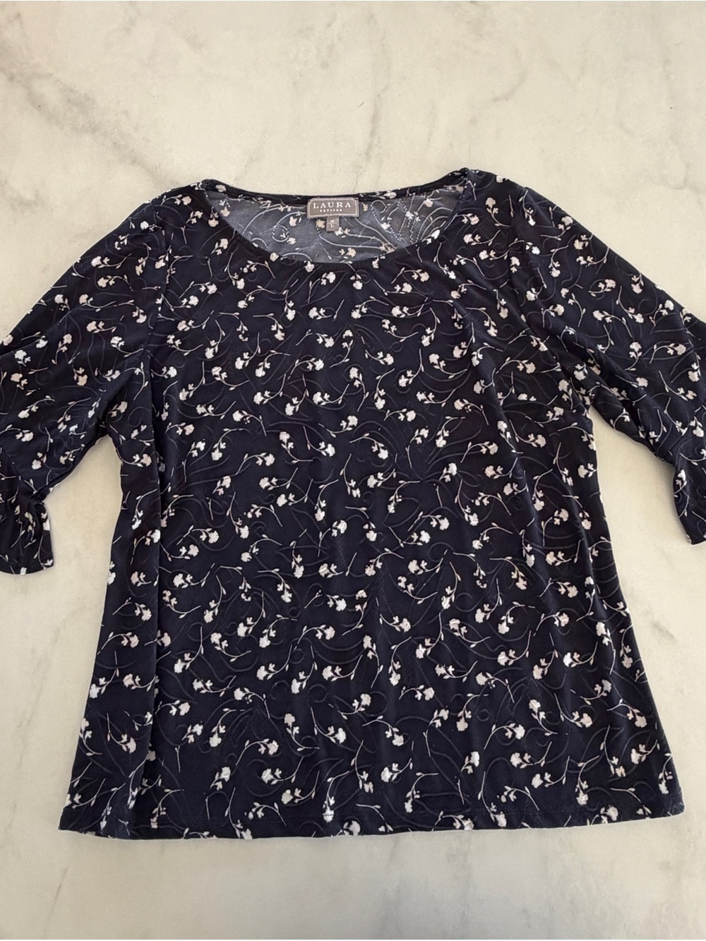 Laura Navy Floral Scoop Neck Blouse